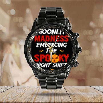 Discover Halloween Night Shift Worker Graveyard Duty Spooky 10 Calendar Steel Band Watch