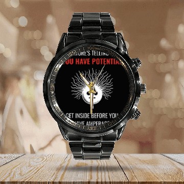 Discover Electricity Amperage Pun Science Buffs Physics Teacher Calendar Steel Band Watch