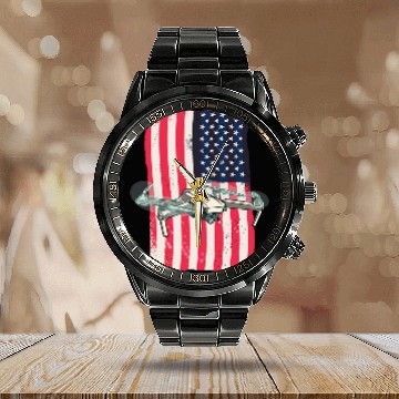 Discover Drone American Flag Drone Pilot Zip Calendar Steel Band Watch