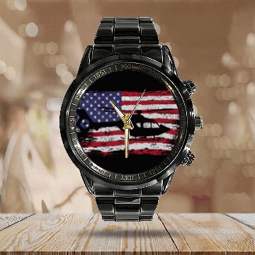 Discover Heli Pilot Aviation Military US Flag Helicopter Baseball Tees Calendar Steel Band Watch