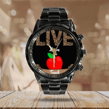 Discover Teacher Student Back To School Leopard Print Live Love Teach Zip Calendar Steel Band Watch