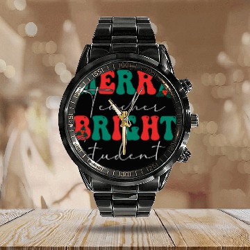 Discover Merry Teacher Bright Student Merry And Bright xmass Teacher Zip Calendar Steel Band Watch