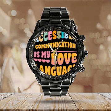 Discover AAC SLP Speech Pathologist Therapy Accessible Communication 1 Zip Calendar Steel Band Watch
