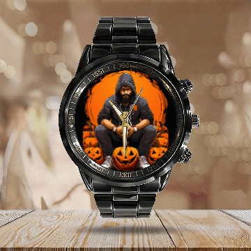 Discover Halloween Jack O Lantern Pumpkin Costume Party Scary Cool Calendar Steel Band Watch
