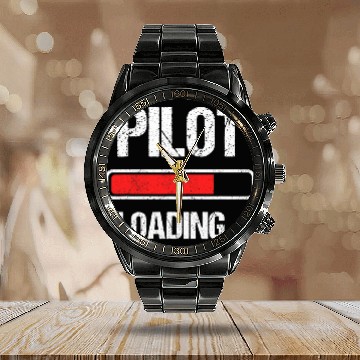 Discover Pilot Loading Please Wait Future Flight Student Kid Pilot Zip Calendar Steel Band Watch