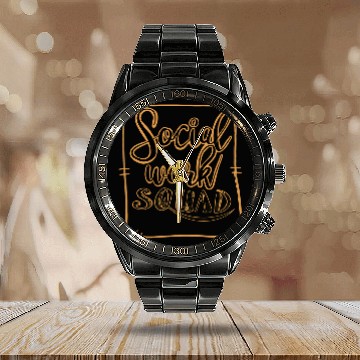 Discover Cool Social Work Squad Funny Humanitarian Team Worker Gift 2 Calendar Steel Band Watch