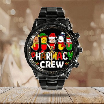 Discover Pharmacy Crew Pharmacist Technician Christmas Baseball Tees Calendar Steel Band Watch