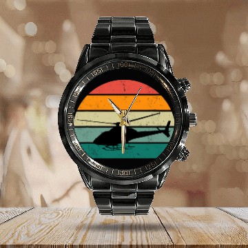 Discover Helicopter Pilot Retro Sunset Design Zip Calendar Steel Band Watch