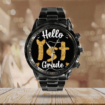 Discover Hello 1st Grade Team Squad Leopard Back To School 1 Calendar Steel Band Watch