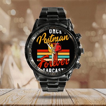 Discover Retired Postal Worker vintages Retirement Retro Mailman Post 8 Calendar Steel Band Watch