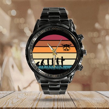 Discover Drone Pilot Evolution Funny Quadcopter Drone Evolution Calendar Steel Band Watch