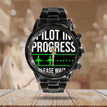Discover Pilot In Progress Funny Aviator Flight School Student Calendar Steel Band Watch