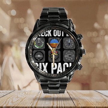 Discover Funny Pilot Check Out My Six Pack Flight Simulation Aviator Baseball Tees Calendar Steel Band Watch