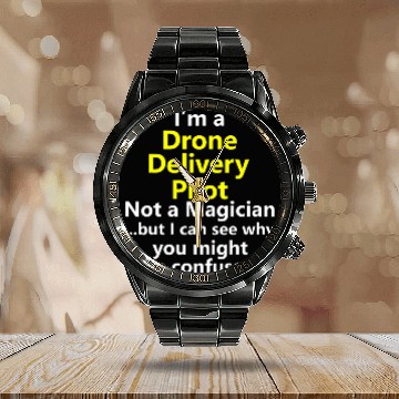 Discover Drone Delivery Pilot Job Career Occupation Baseball Tees Calendar Steel Band Watch