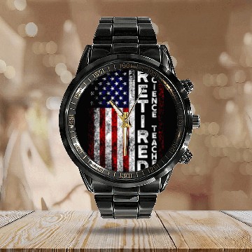 Discover Retired Science Teacher Instructing School Retirement Baseball Tees Calendar Steel Band Watch