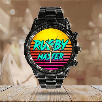 Discover 1980s Retro Rugby Master Zip Calendar Steel Band Watch