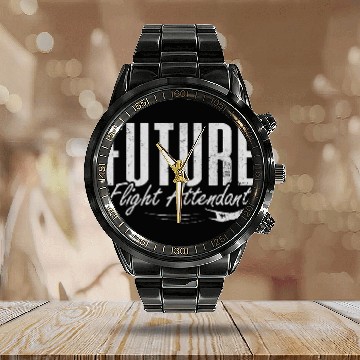 Discover Future Flight Attendant Plane Flight School Student Grunge Calendar Steel Band Watch