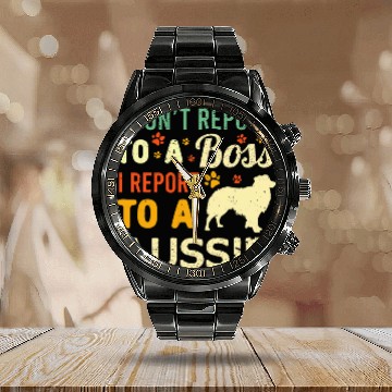 Discover Funny WFH Aussie Boss Work From homes Australian Shepherd Dog Calendar Steel Band Watch