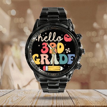Discover Hello 3rd Third Grade Back to School Teachers Student Calendar Steel Band Watch