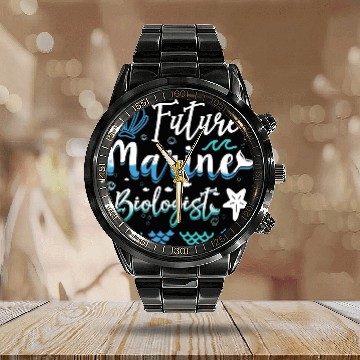 Discover Future Marine Biologist Student Aspirational Sea Life Calendar Steel Band Watch