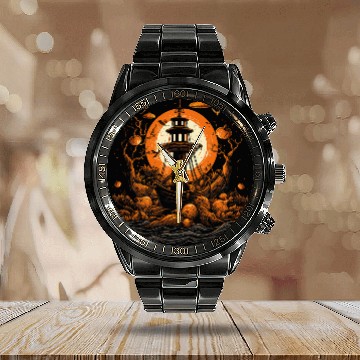 Discover Halloween Boat Anchor Zip Calendar Steel Band Watch