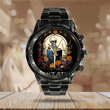 Discover Cant Stop Floral Skeletons Reading Bookworm Reader Funny Calendar Steel Band Watch