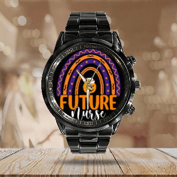 Discover Future nurses Halloween Pumpkin Rainbow Student Nursing Baseball Tees Calendar Steel Band Watch