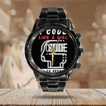 Discover I Code Like a Girl Programmer Calendar Steel Band Watch Calendar Steel Band Watch