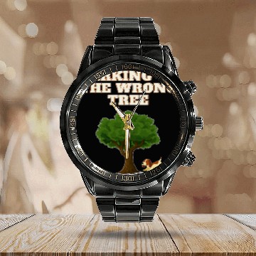 Discover Bark up the wrong tree funny dog lover Calendar Steel Band Watch