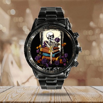 Discover Cant Stop Floral Skeletons Reading Bookworm Reader Funny 2 Calendar Steel Band Watch