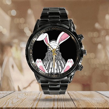 Discover Happy Easter Badminton Ears Funny Easter Day Bunny Lovers Calendar Steel Band Watch