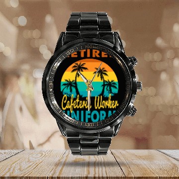 Discover Retired Cafeteria Worker Uniform Tropical Island Retirement Calendar Steel Band Watch