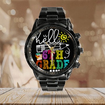 Discover Hello 6th Grade Funny Teacher Student Back To School Baseball Tees Calendar Steel Band Watch