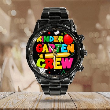 Discover Kindergarten Crew 2024 Cool pre kindergarten Teacher Baseball Tees Calendar Steel Band Watch