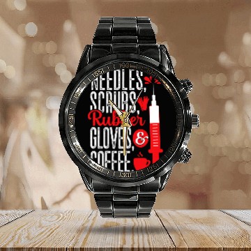 Discover Needles Scrubs Coffee Phlebotomy Technician Phlebotomist Baseball Tees Calendar Steel Band Watch
