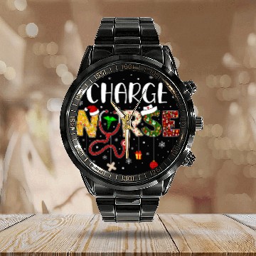 Discover Charge nurses Merry Christmas Cute nurses Christmas Pattern Baseball Tees Calendar Steel Band Watch