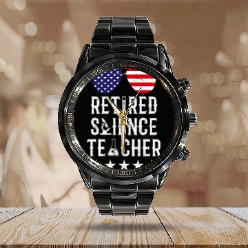 Discover Retired Science Teacher US Flags School Retirement Calendar Steel Band Watch
