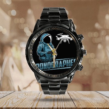 Discover Drone Pilot Dronographer Aviator Flying RC Quadcopter Calendar Steel Band Watch