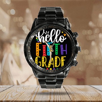 Discover Hello Fifth Grade Funny Teacher Student Back To School Calendar Steel Band Watch