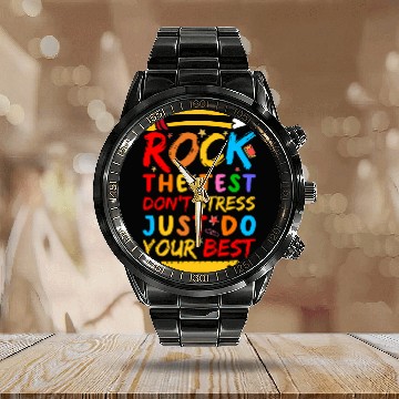 Discover Test Day Rock The Test Funny Teacher Student Testing Exam Calendar Steel Band Watch
