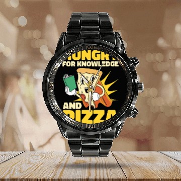 Discover Book Lover Student Reading Learning Studying Pizza Calendar Steel Band Watch