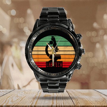 Discover Lab Tech Retro Sunset Scientist Microscope Microscopy Calendar Steel Band Watch
