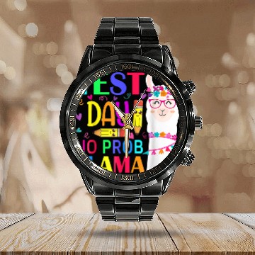 Discover Test Day No Probllama Llama Teacher Testing Day 7 Calendar Steel Band Watch