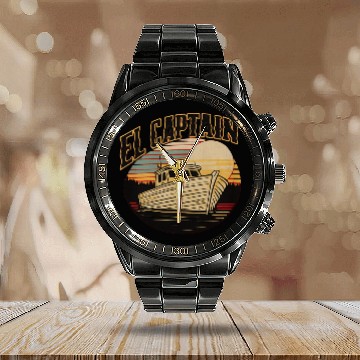 Discover El Capitan Captain Anchor Boat Funny Boating Calendar Steel Band Watch
