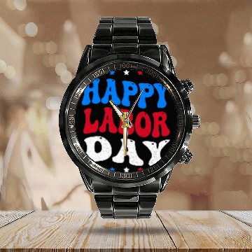 Discover Happy Labor Day US American Flag Patriotic Union Worker Calendar Steel Band Watch