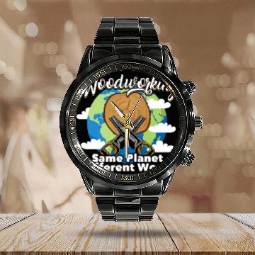Discover Funny Woodworking Dad Carpenter Same Planet Different World Baseball Tees Calendar Steel Band Watch