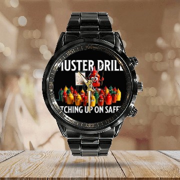 Discover Funny Boat Cruise muster drill safety sea vacation Calendar Steel Band Watch