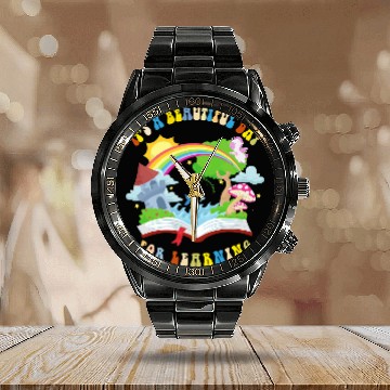Discover Its a beautiful day for learning Rainbow Womens Book Lover Calendar Steel Band Watch