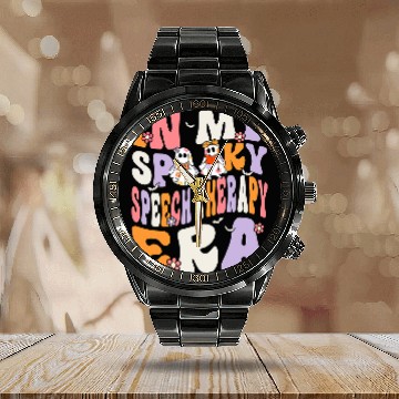 Discover In My Spooky Speech Therapy Era ghosts Groovy Halloween Baseball Tees Calendar Steel Band Watch