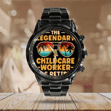 Discover Retired Childcare Worker Retirement Zip Calendar Steel Band Watch